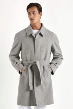Grey Herringbone Raglan Coat β Made In Italy