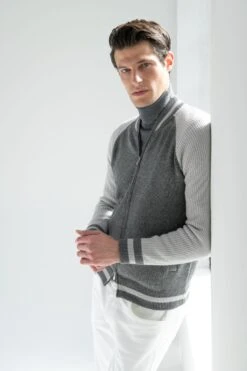 Grey Knitted College Bomber - Made In Italy