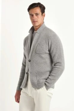 Grey Knitted Jacket – Wool And Cashmere – Made In Italy