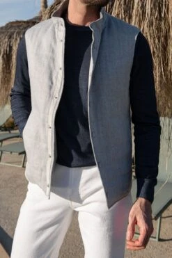 Chalk Grey Linen Vest – Made In Italy