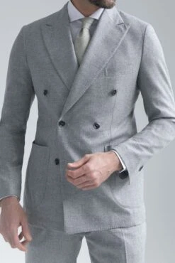 Grey Wool And Cashmere Double Breasted Suit - Made In Italy