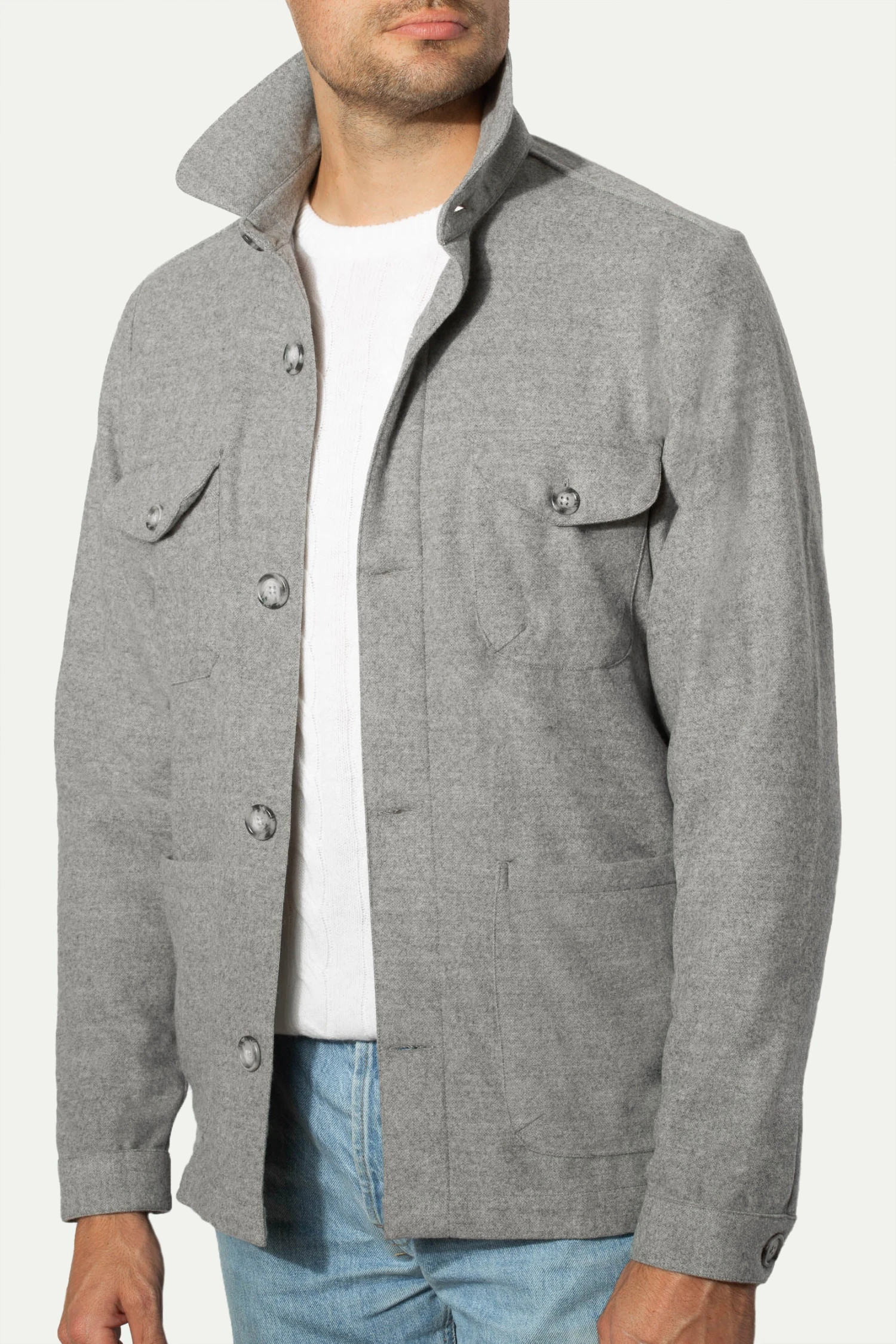 Grey Safari Jacket Flannel Super 180s – Made In Italy 3 Grey Safari Jacket Flannel Super 180s – Made In Italy