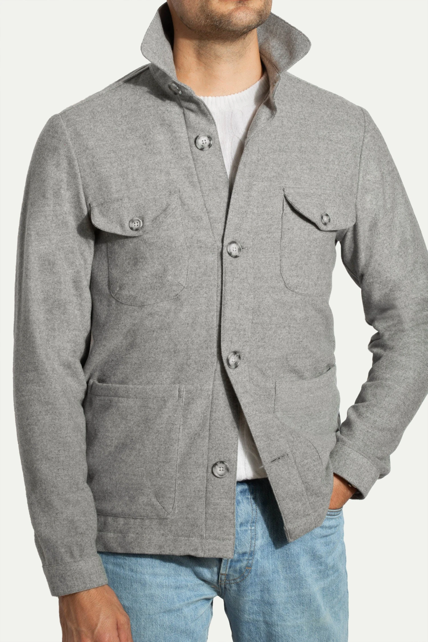 Grey Safari Jacket Flannel Super 180s – Made In Italy 4 Grey Safari Jacket Flannel Super 180s – Made In Italy - Image 2