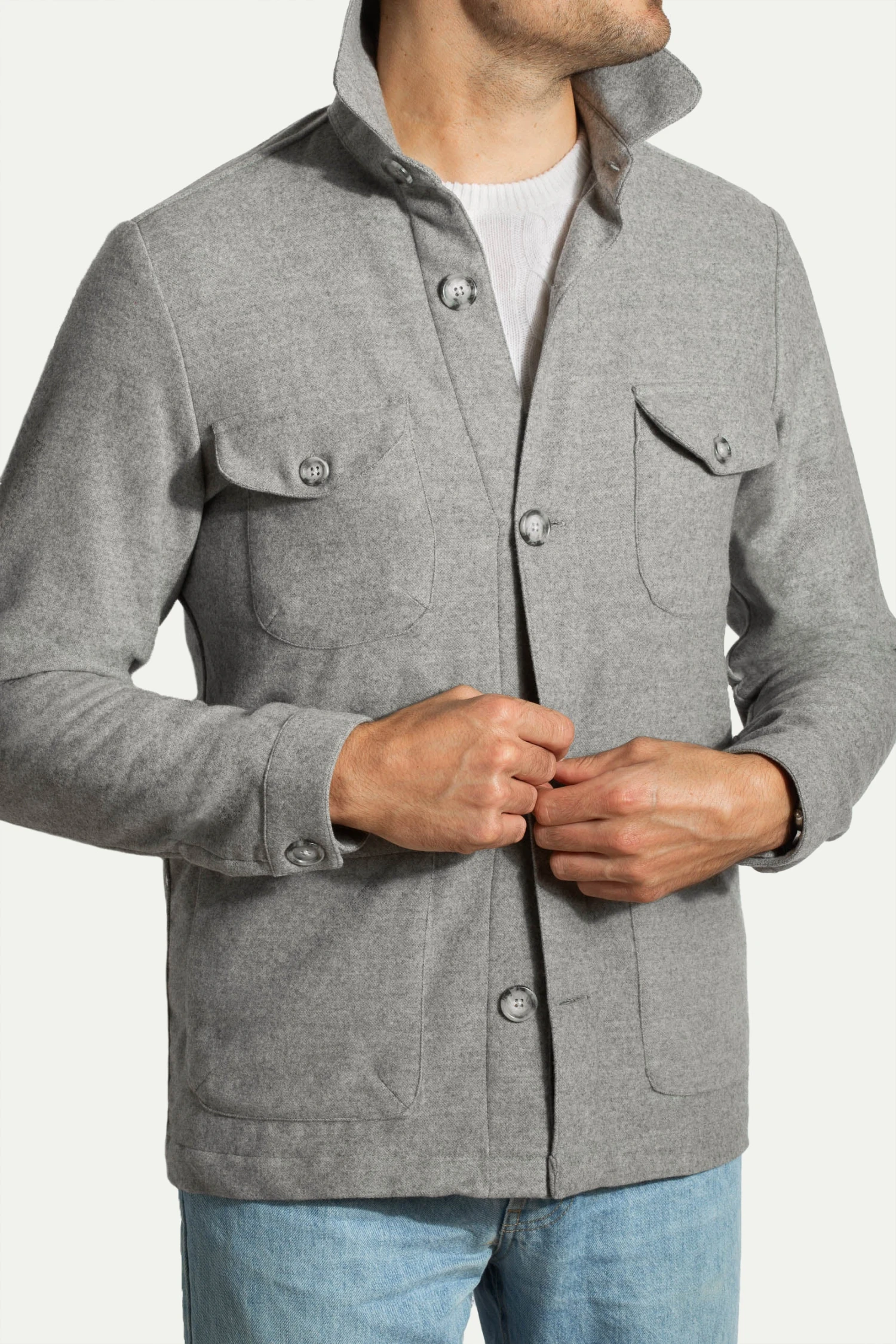 Grey Safari Jacket Flannel Super 180s – Made In Italy 6 Grey Safari Jacket Flannel Super 180s – Made In Italy - Image 4