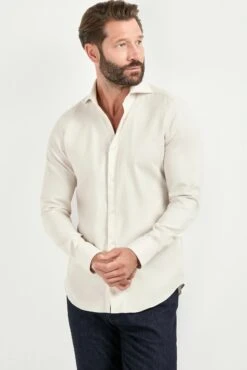 Ivory Cotton And Tencel™ Shirt - Made In Italy