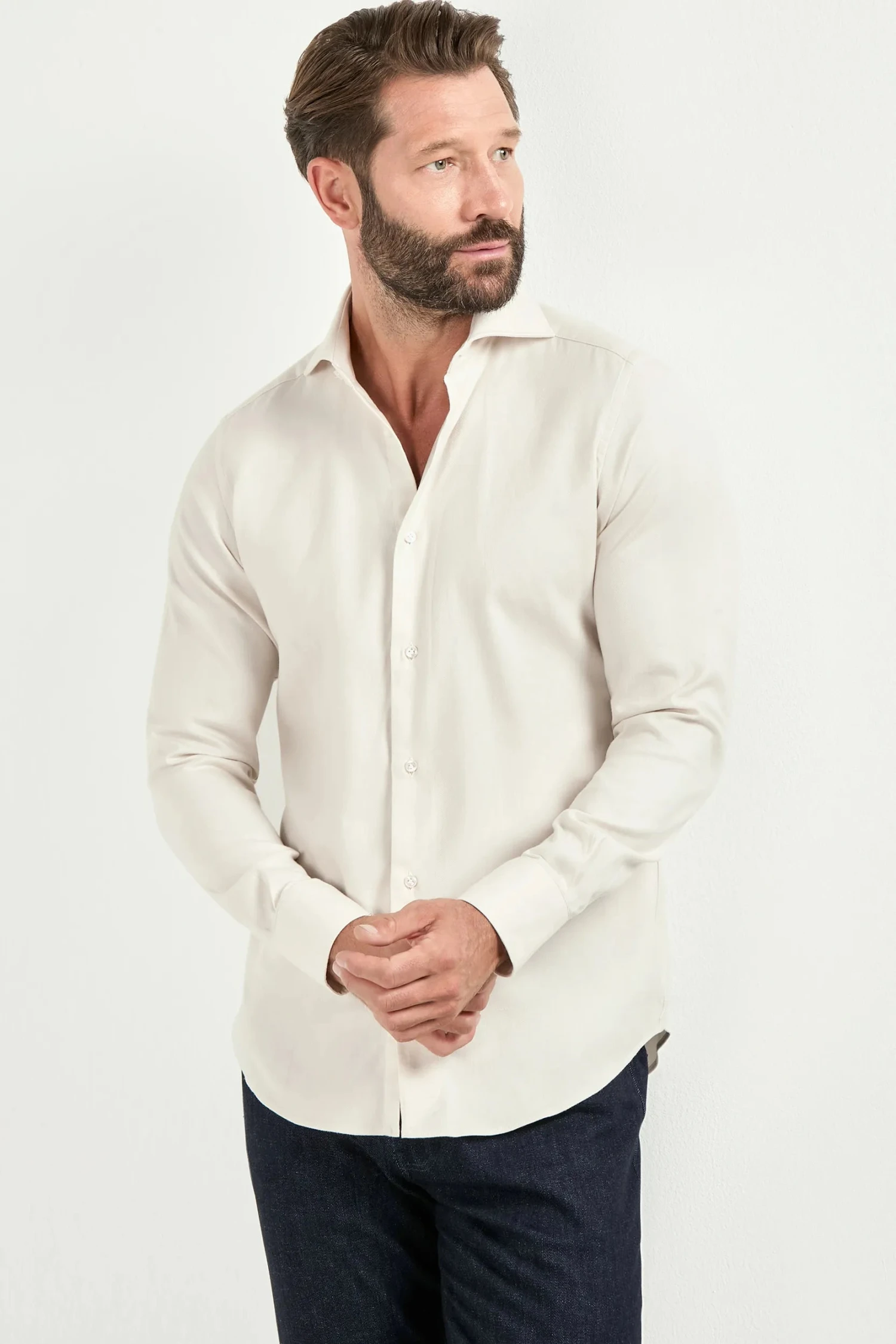 Ivory Cotton And Tencel™ Shirt - Made In Italy 3 Ivory Cotton And Tencel™ Shirt - Made In Italy