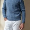 Dusty Blue Cable Knit Sweater – Made In Italy -Pini Parma Clothing Store light blue cable knitwear cashmere 5