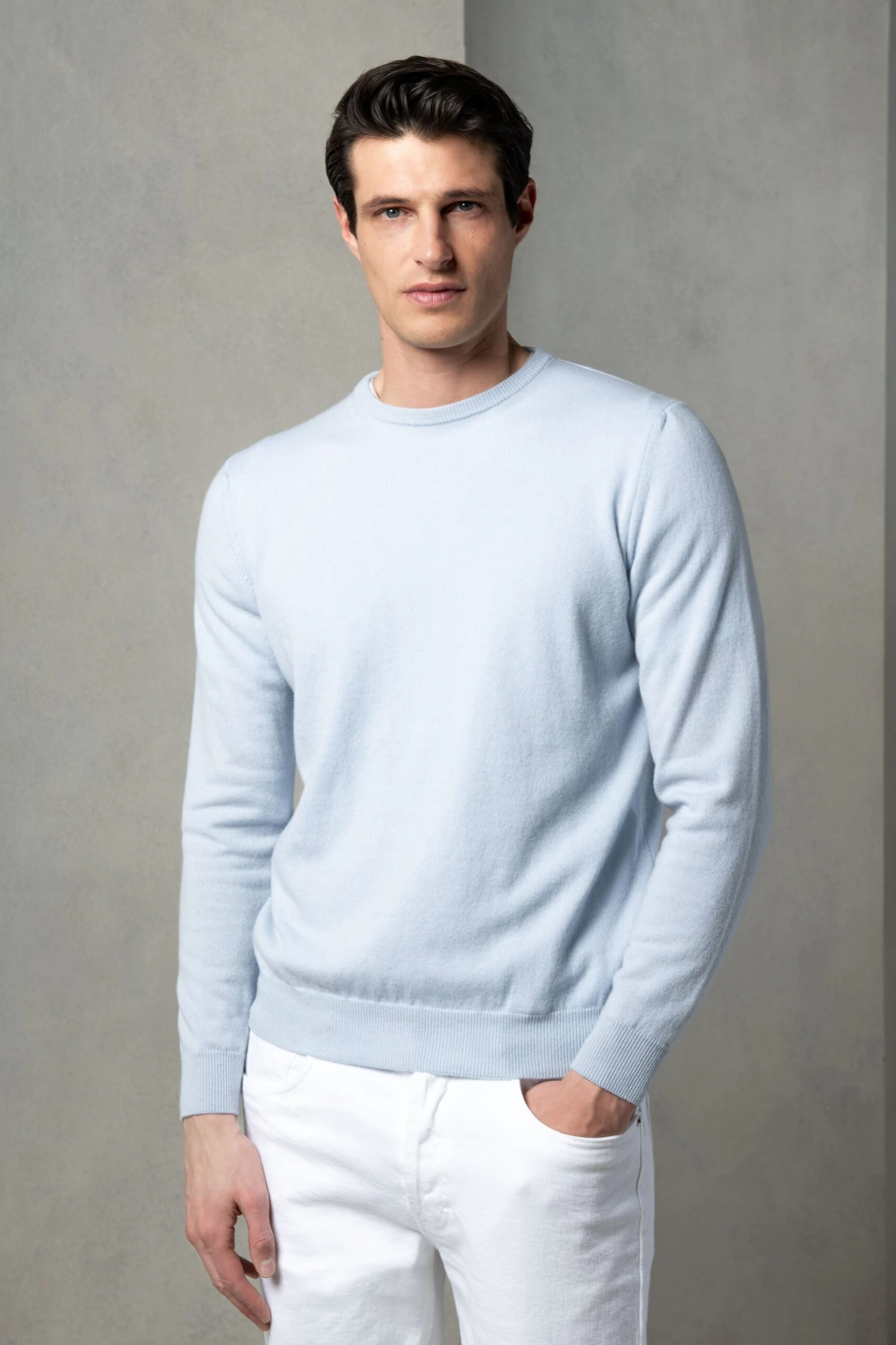Light Blue Cashmere Round Neck – Made In Italy 3 Light Blue Cashmere Round Neck – Made In Italy