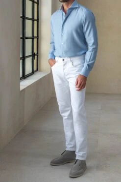 Light Blue Cashmere And Cotton Shirt - Made In Italy -Pini Parma Clothing Store light blue cotton cashmere shirt 1