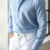 Light Blue Cashmere And Cotton Shirt - Made In Italy -Pini Parma Clothing Store light blue cotton cashmere shirt 2