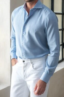 Light Blue Cashmere And Cotton Shirt - Made In Italy