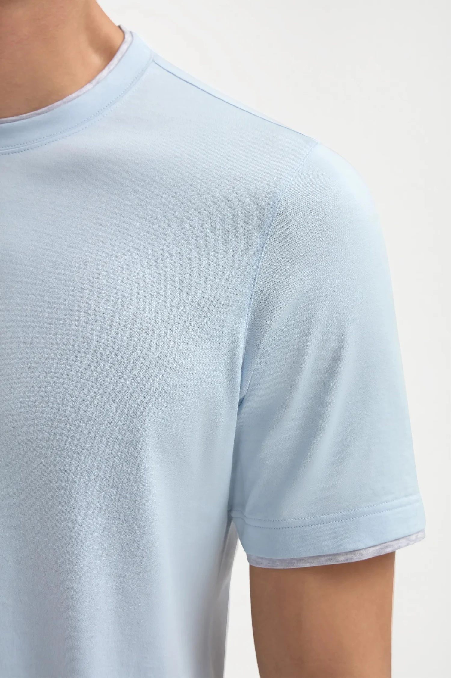 Light Blue Cotton T-shirt With Collar Detail - Made In Italy 5 Light Blue Cotton T-shirt With Collar Detail - Made In Italy - Image 3