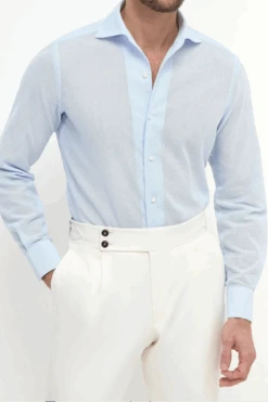 Light Blue Basketweave Shirt - Made In Italy