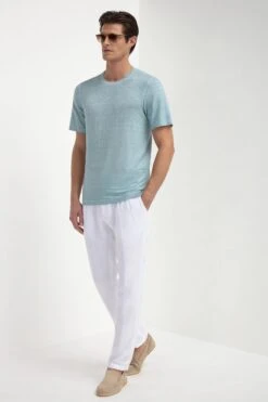 Light Blue Linen T-shirt - Made In Italy 7 Light Blue Linen T-shirt - Made In Italy -Pini Parma Clothing Store light blue linen t shirt 3