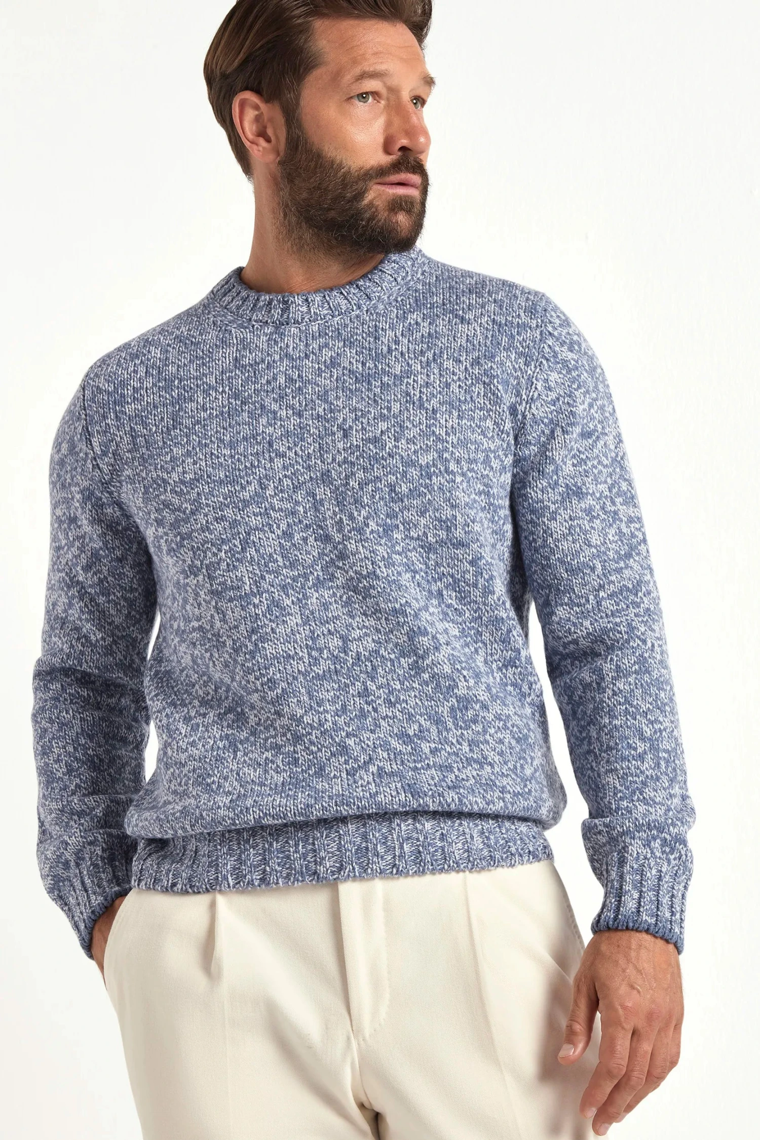 Light Blue Mouline Round Neck - Made In Italy 5 Light Blue Mouline Round Neck - Made In Italy - Image 3