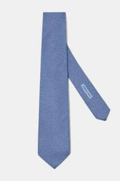 Avio Blue Micro Fancy Silk Tie - Made In Italy