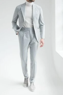 Light Blue Herringbone Wool And Cashmere Suit – Made In Italy