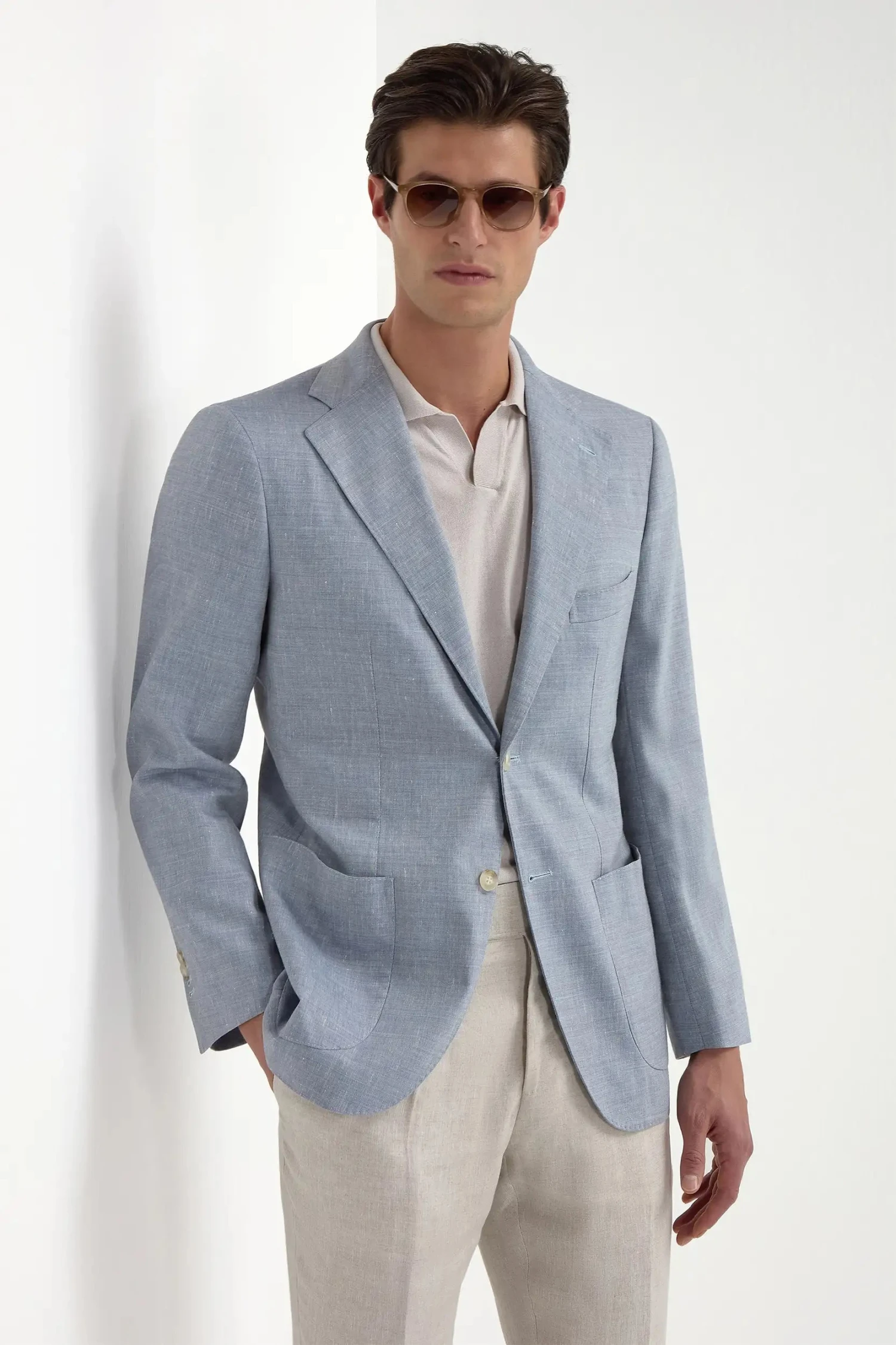 Light Blue Wool And Linen Jacket - Made In Italy 3 Light Blue Wool And Linen Jacket - Made In Italy