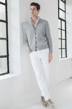 Light Grey Cable Knit Cardigan – Made In Italy 11 Light Grey Cable Knit Cardigan – Made In Italy -Pini Parma Clothing Store light grey cable knit cardigan 1