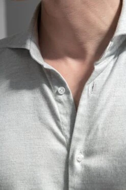 Light Grey Herringbone Cotton And Tencel™ Shirt - Made In Italy -Pini Parma Clothing Store light grey herringbone cotton tencel shirt 1