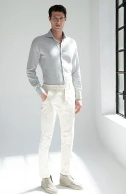 Light Grey Herringbone Cotton And Tencel™ Shirt - Made In Italy -Pini Parma Clothing Store light grey herringbone cotton tencel shirt 2