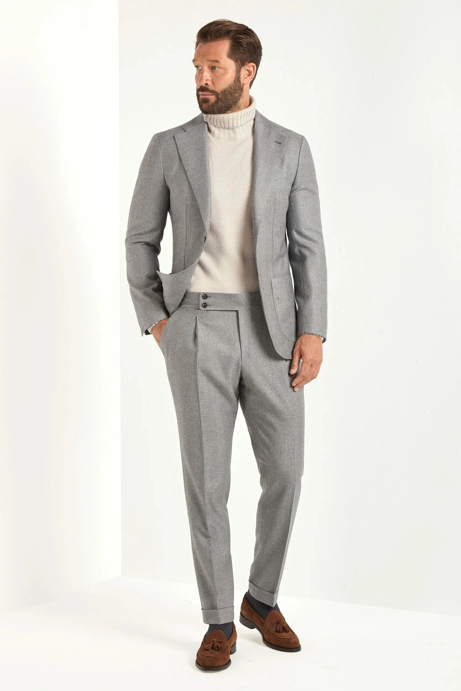 Light Grey Herringbone Suit - Made In Italy 3 Light Grey Herringbone Suit - Made In Italy