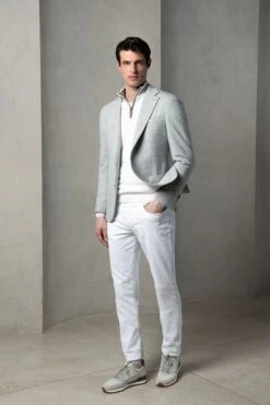 Light Grey Jersey Houndstooth Jacket - Made In Italy -Pini Parma Clothing Store light grey jersey houndstooth jacket 1