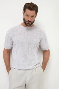 Light Grey Ribbed T-shirt - Made In Italy