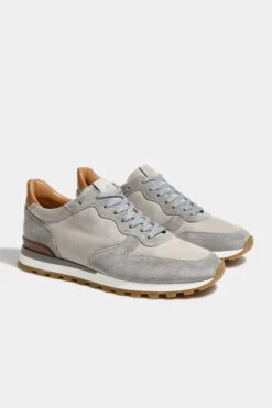 Light Grey Nabuk And Suede Runners - Made In Italy