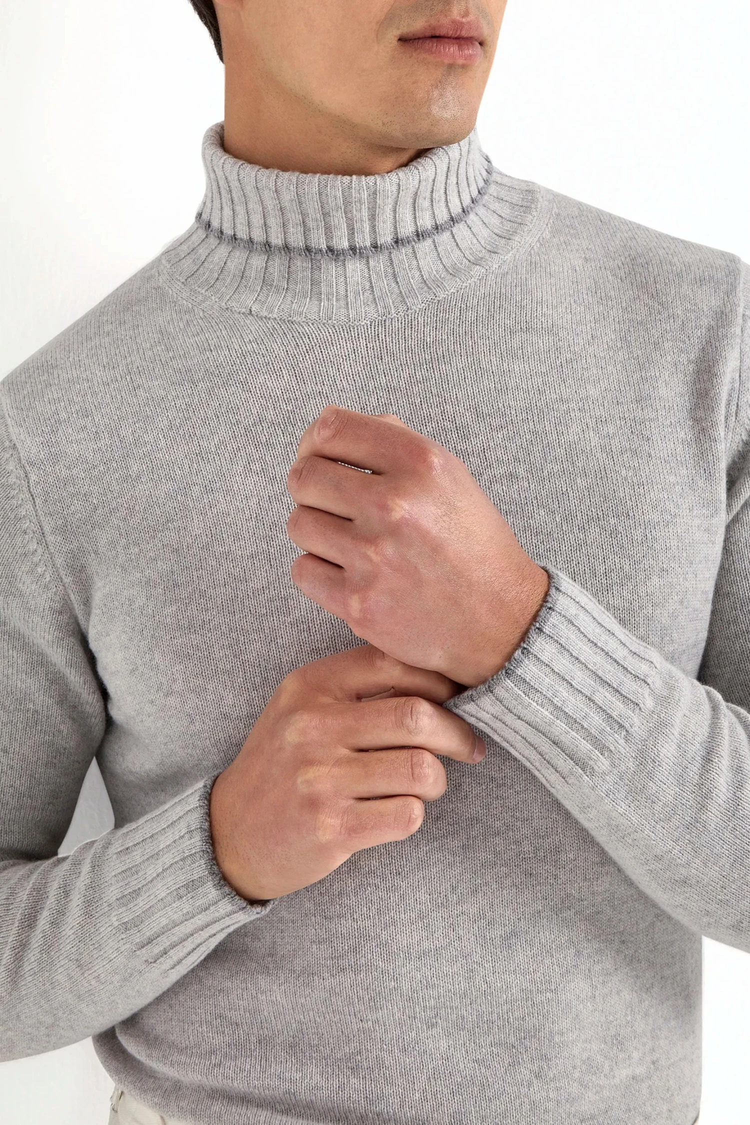 Light Grey Turtleneck With Collar Detail – Made In Italy 5 Light Grey Turtleneck With Collar Detail – Made In Italy - Image 3