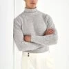 Light Grey Turtleneck With Collar Detail – Made In Italy -Pini Parma Clothing Store light grey turtleneck 2