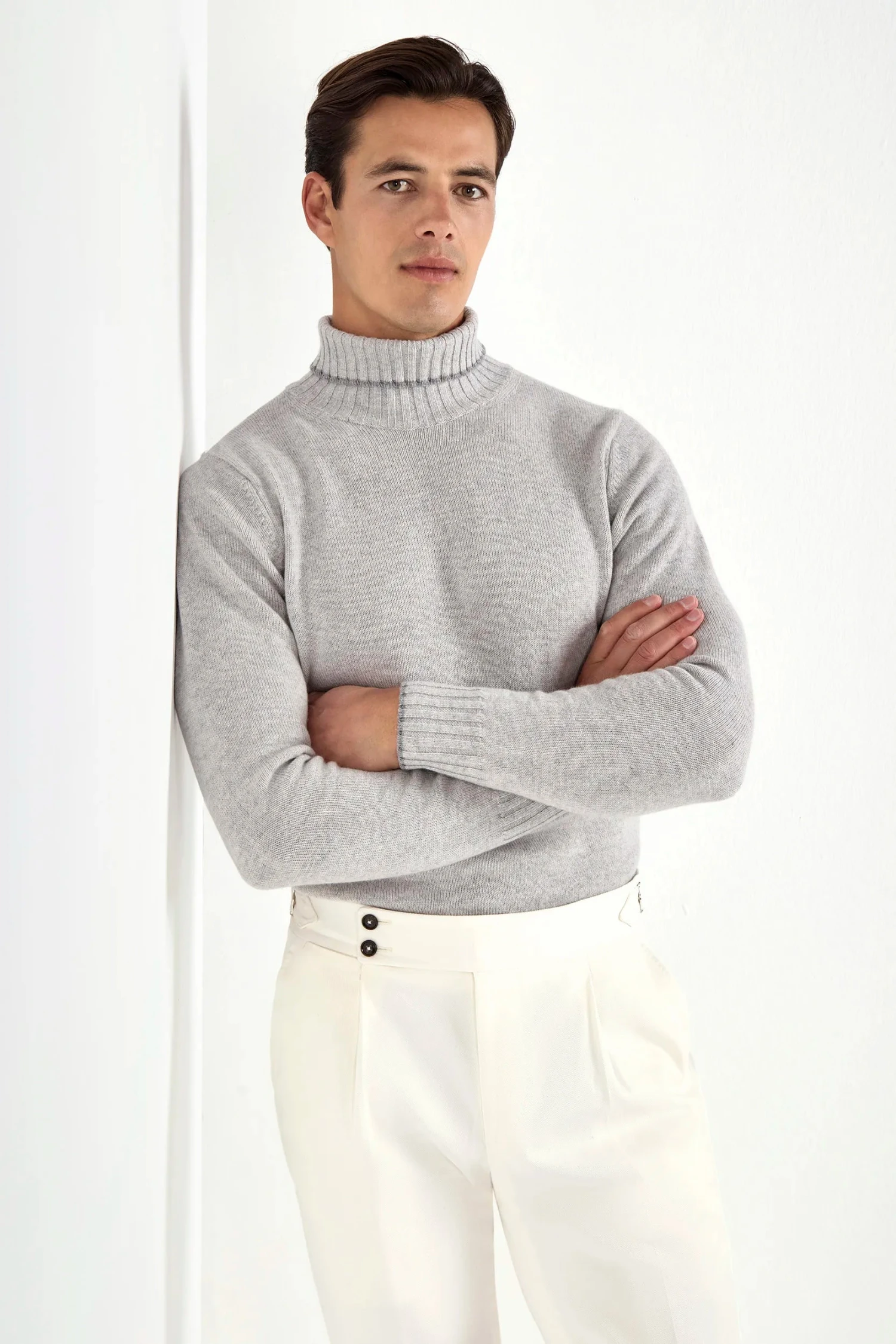 Light Grey Turtleneck With Collar Detail – Made In Italy 3 Light Grey Turtleneck With Collar Detail – Made In Italy