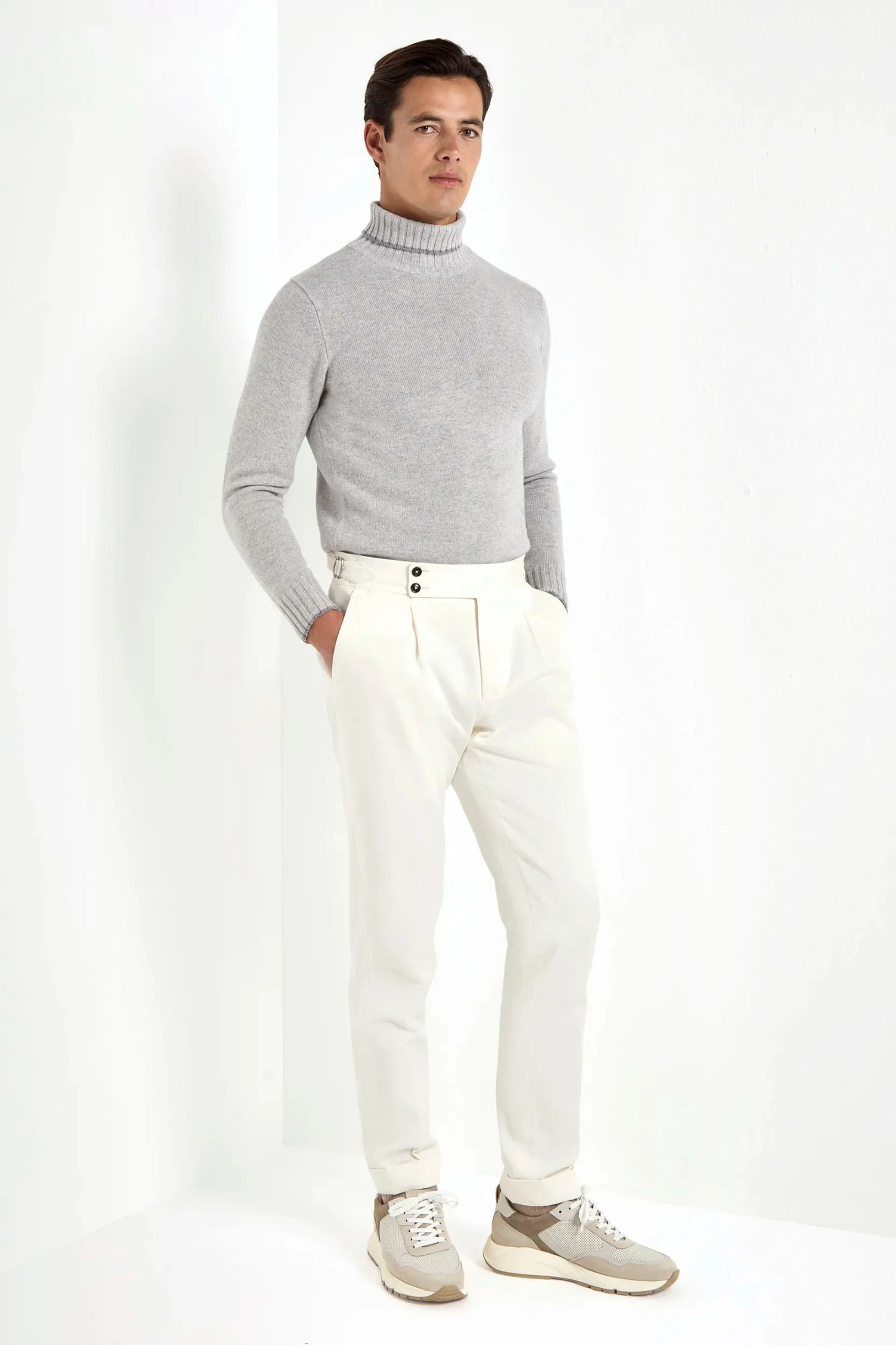 Light Grey Turtleneck With Collar Detail – Made In Italy 4 Light Grey Turtleneck With Collar Detail – Made In Italy - Image 2
