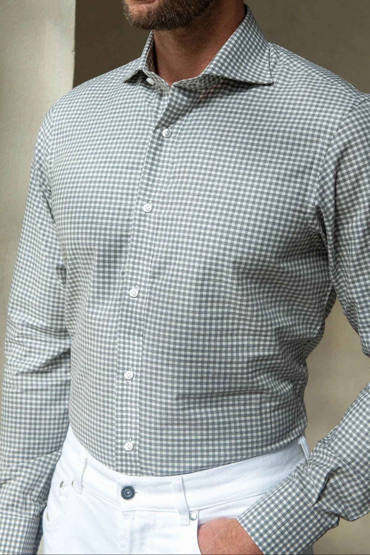 Light Grey Vichy Shirt - Made In Italy 3 Light Grey Vichy Shirt - Made In Italy