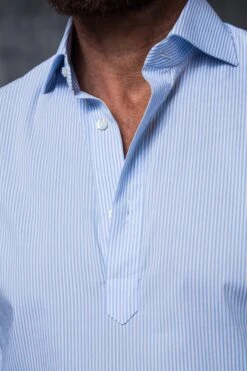 Light Blue Striped Popover Shirt - Made In Italy
