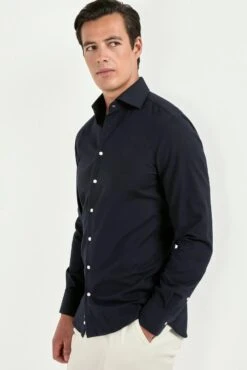 Navy Brushed Cotton Shirt - Made In Italy