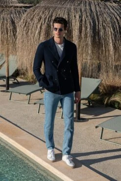 Navy Double Breasted Jersey Jacket - Made In Italy -Pini Parma Clothing Store navy double breasted jersey jacket 1