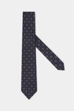 Navy Fancy Silk Tie - Made In Italy