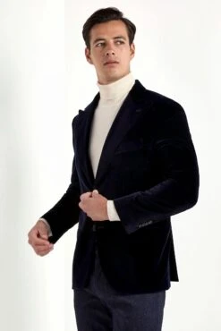 Navy Blue Velvet Jacket - Made In Italy -Pini Parma Clothing Store navy velvet jacket 4
