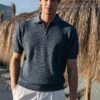 Ocean Textured Knit Polo With Zip - Made In Italy 1 Ocean Textured Knit Polo With Zip - Made In Italy -Pini Parma Clothing Store ocean cotton polo zip 3