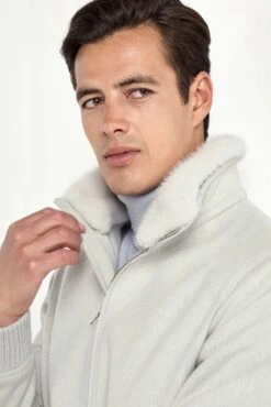 Off-white Bomber With Removable Mink Collar – Made In Italy -Pini Parma Clothing Store off white bomber loro piana wool mink collar 2