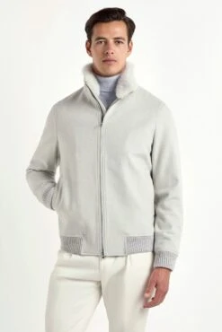 Off-white Bomber With Removable Mink Collar – Made In Italy -Pini Parma Clothing Store off white bomber loro piana wool mink collar 6