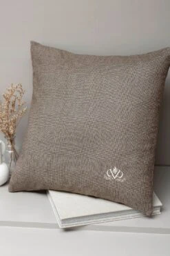Taupe Prince Of Wales Wool Cushion - Made In Italy