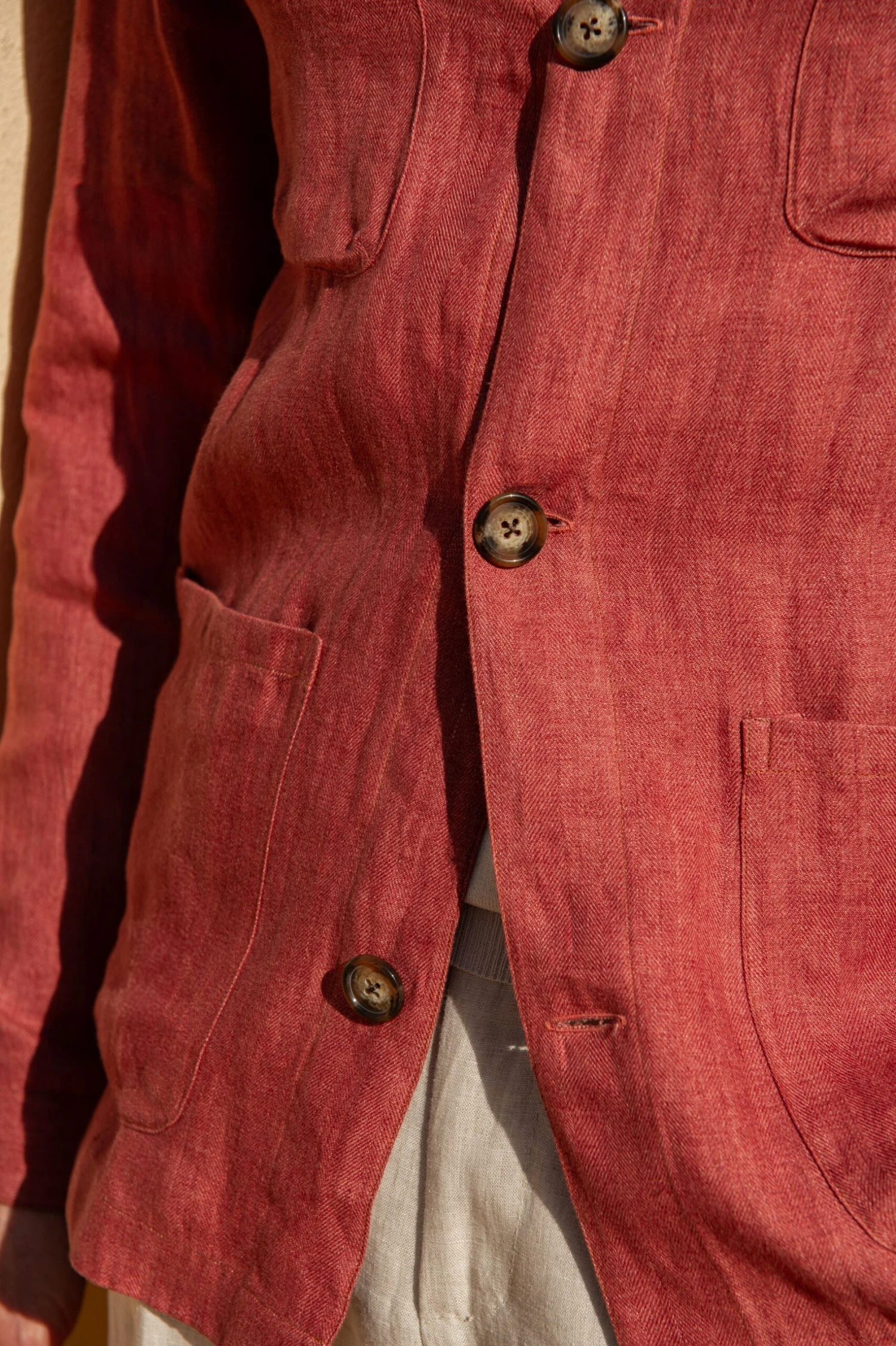 Red Herringbone Linen Safari Jacket – Made In Italy 6 Red Herringbone Linen Safari Jacket – Made In Italy - Image 4