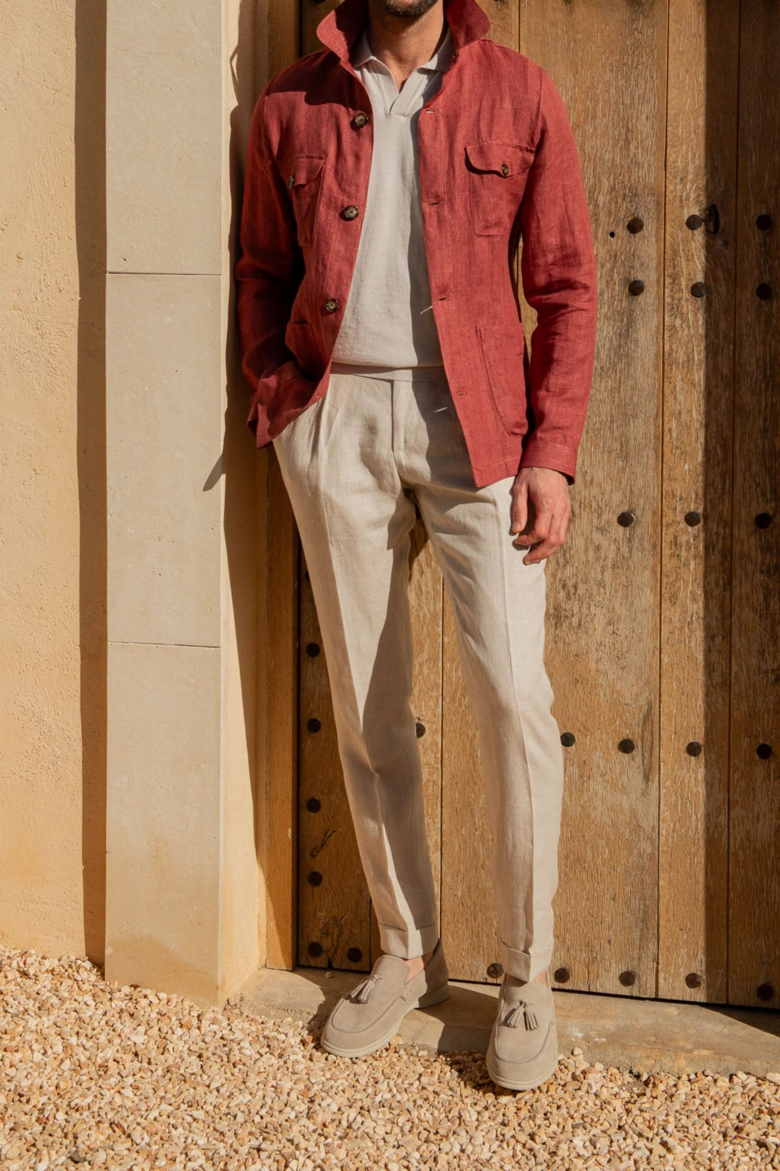 Red Herringbone Linen Safari Jacket – Made In Italy 5 Red Herringbone Linen Safari Jacket – Made In Italy - Image 3