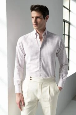 Red Striped Soft Oxford Button Down Shirt - Made In Italy