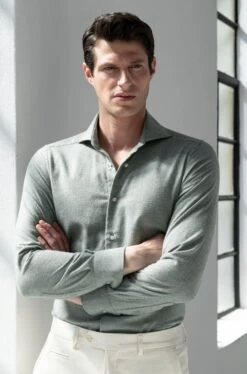 Sage Cashmere And Cotton Shirt - Made In Italy