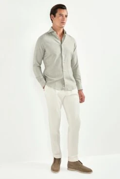 Sage Cotton And Tencel™ Shirt - Made In Italy -Pini Parma Clothing Store sage cotton tencel shirt 2