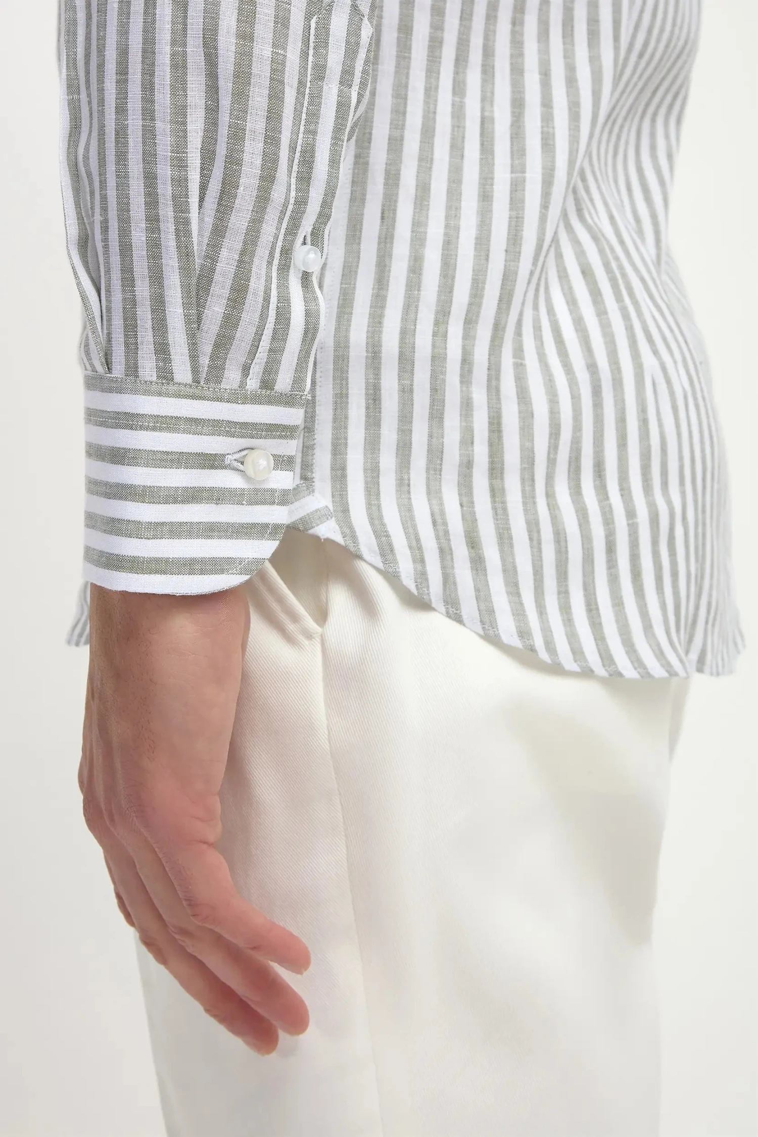 Sage Striped Linen Button Down Shirt - Made In Italy 5 Sage Striped Linen Button Down Shirt - Made In Italy - Image 3