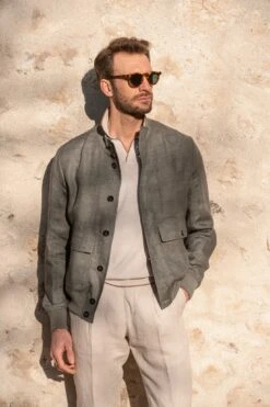 Sage Linen Bomber Jacket – Made In Italy